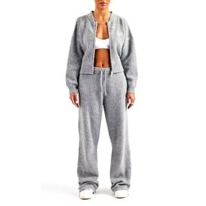 Cernucci SET Gray Knitted Zip Bomber & Straight Leg Trouser Set Size M